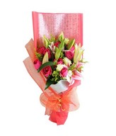 Bouquet of 3 Pink Lilies & 10 Pink Roses