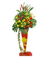 Ginger, Heliconia, Gerbera, Sunflowers & Chrysan Pom-poms