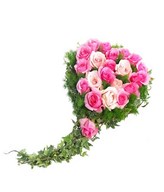 Heart Shape of Pink and Peach Roses with ivy leaves