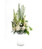 Arrangement of White roses, White Lily and Snap Dragon in Glass vase