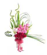 Arrangement of Red and Pink roses with white Lily and Fillers in Basket