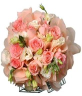 Sweet pink roses and white eustoma hand bouquet