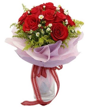 12 Red Roses with Fillers in a bouquet