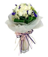 12 white roses with cordyline foilage bouquet