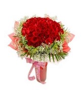 99 red roses hand bouquet