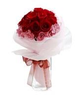 15 red roses with pink carnation handbouquet