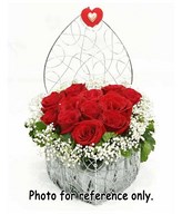 12 Red Roses With Heart Shape Basket