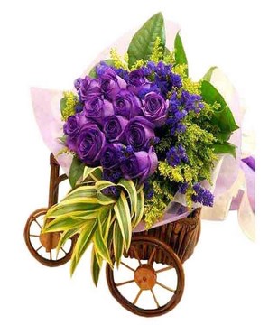 12 Purple Roses (Dyed) Hand Bouquet With Fillers
