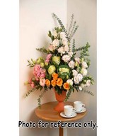 Brassica Flowers With  Pink and white Carnation ,Orange Roses and fillers In Vase