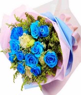 12 Stalks of Blue Roses with Eustomas