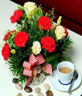 Red Carnations With Eustomas in a Basket