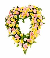 Wreath with pink & yellow flowers in lovely hues