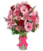 Bouquet of pink lilies, red roses and more