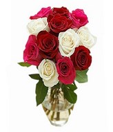 Bouquet of red, pink and white roses